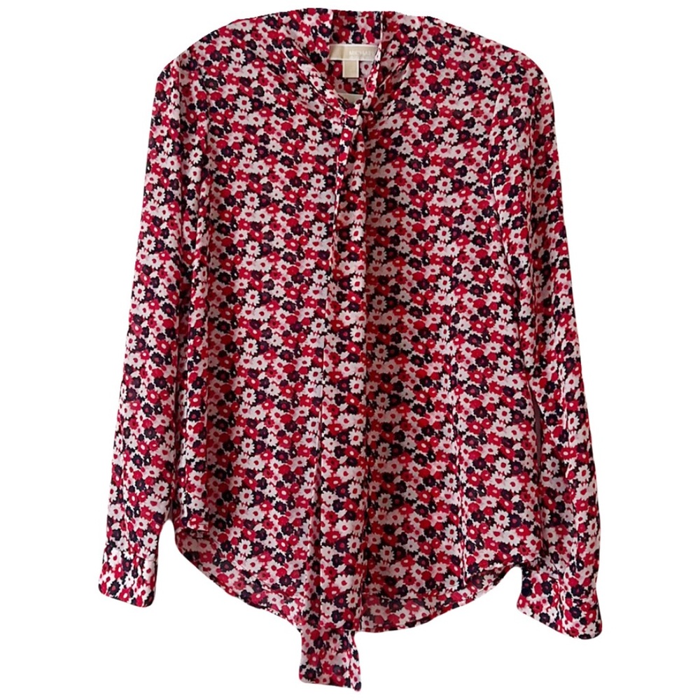 Michael Kors Floral Tie-Neck Blouse